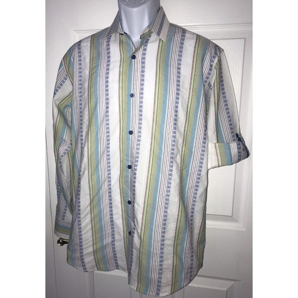 Visconti Uomo Italy Made Mercerized Cotton L/S Button Down Dress Shirt Sz SMALL